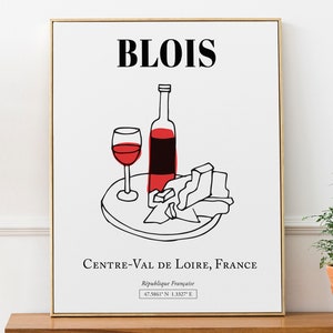 Blois (Centre-val De Loire, France), Cheeses & Wine, Wall Art Travel Print Poster