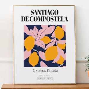 Saint Jacques de Compostelle, Galice, Espagne, Citron, Affiche d'art mural, Cadeau d'anniversaire