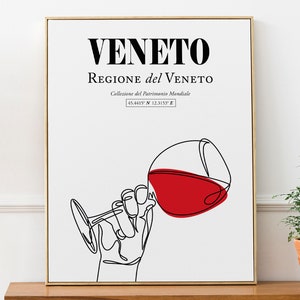 Veneto, Italy, Venetia Red Wine Line Art Wall Decor Print Poster