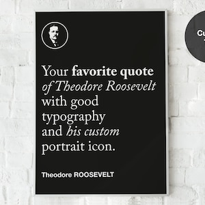 Custom Theodore Roosevelt Motivational Quote Wall Decor Print Poster, Inspirational Quotes, Office and Home Decor, Gift Idea