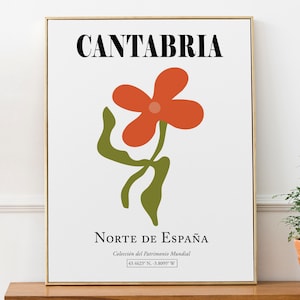 Cantabria Northern Spain, Red Flower, Minimalistic Abstract Aesthetic Wall Art Print Poster, Housewarming Gift, Bathroom Décor