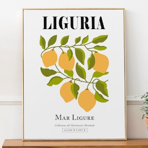 Ligurien, Italien, Ligurisches Meer (Mar Ligure) Ästhetische Zitrone Kunst WandDekor Druck Poster