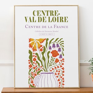 Centre-Val de Loire Francia Ramo de flores rojas y violetas en el jarrón, cartel de impresión de arte de pared estético abstracto bohemio, decoración de sala de estar