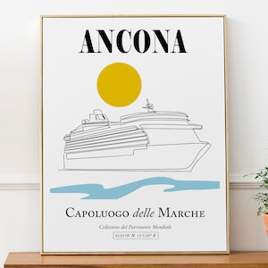Ancona, Italy, Marche (Italia Centrale) Cruise Ship Line Art Wall Art Decor Print Poster