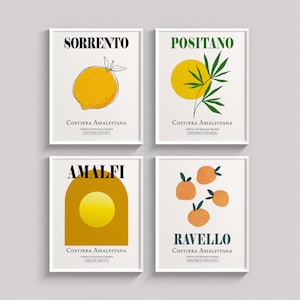 4 Italy Print Posters SET — Amalfi Coast Popular Destinations (Positano, Capri, Amalfi, Ravello) — Minimalistic Wall Art
