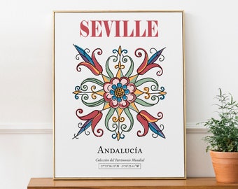 Seville, Andalusia, Spain Traditional Tile Pattern Aesthetic Wall Art Decor Print Poster