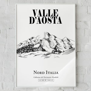 Valle D'Aosta, Italien, Aosta-Tal (Mont Blanc) Bergdorf Skizze Wand dekor Druck Poster