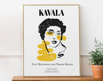 Kavala, regio Oost-Macedonië en Thracië, Griekenland, abstracte esthetiek, kunst aan de muur, reizen print poster, verjaardagscadeau