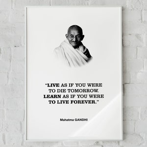 Mahatma Gandhi Quote Wall Art Print Poster 'Leer alsof je voor altijd zou leven.', Student en Middle School Gift, Klaslokaal Decor