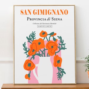 San Gimignano, Regione Di Siena, Toscana, Italia Estetica Colorato Papaveri Rossi Bouquet Arte Da Parete Decor Stampa Poster