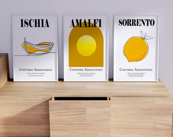 SET of 3 Famous Italian Resorts Print Posters — Sorrento, Campania / Positano, Amalfi Coast / Tropea, Calabria
