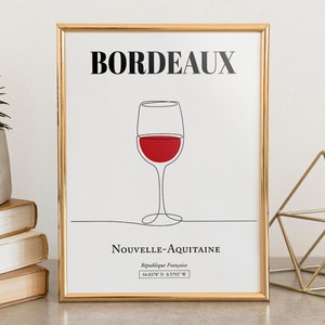 Bordeaux (Nouvelle-Aquitaine, France), Glass of Wine, Wall Art Travel Print Poster