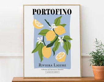 Portofino, Ligurian (Italian) Riviera, Italy Boho Aesthetic Lemons With White Flowers Wall Art Decor Print Poster