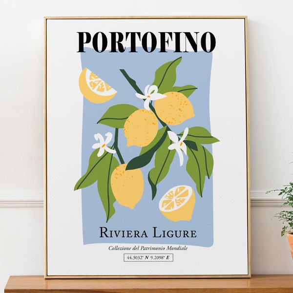 Portofino, Ligurian (Italian) Riviera, Italy Boho Aesthetic Lemons With White Flowers Wall Art Decor Print Poster