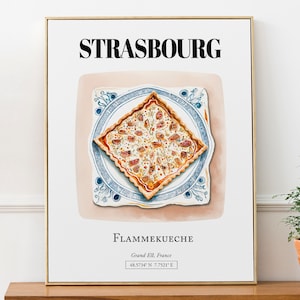 Strasbourg (Grand Est, France), Flammekueche, Wall Art Travel Print Poster