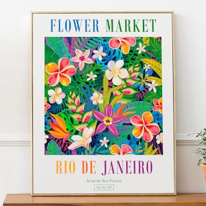 Rio de Janeiro, Brazil Flower Market Orange, Yellow, Red, Purple and Green Aesthetic Wall Decor Print Poster