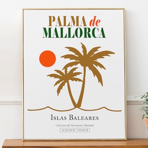 Palma Mallorca, Island of Mallorca, Spain Palm Trees On The Sunset Boho Wall Decor Print Poster