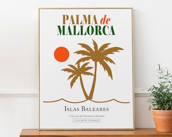 Palma Mallorca, Island of Mallorca, Spain Palm Trees On The Sunset Boho Wall Decor Print Poster