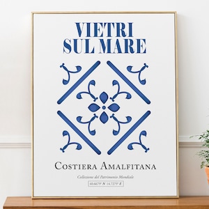 Vietri sul Mare, Amalfi Coast, Salerno, Italy Traditional Mediterranean Blue Tile Pattern Wall Art Decor Print Poster