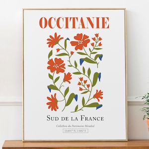 Occitanie France Red Flowers Pattern, Minimalistic Abstract Aesthetic Wall Art Print Poster, Spouse Gift, Kitchen Décor