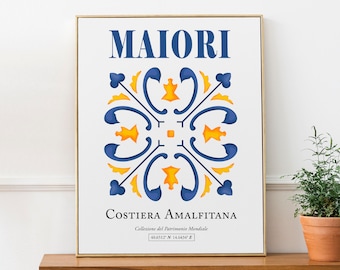 Maiori, Amalfi Coast, Italy Traditional Mediterranean Tile Pattern Wall Decor Print Poster