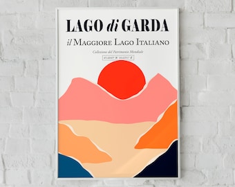 Lago di Garda, Italy, Lake Garda (Verona Lake) Aesthetic Garda Sunset Wall Art Decor Print Poster