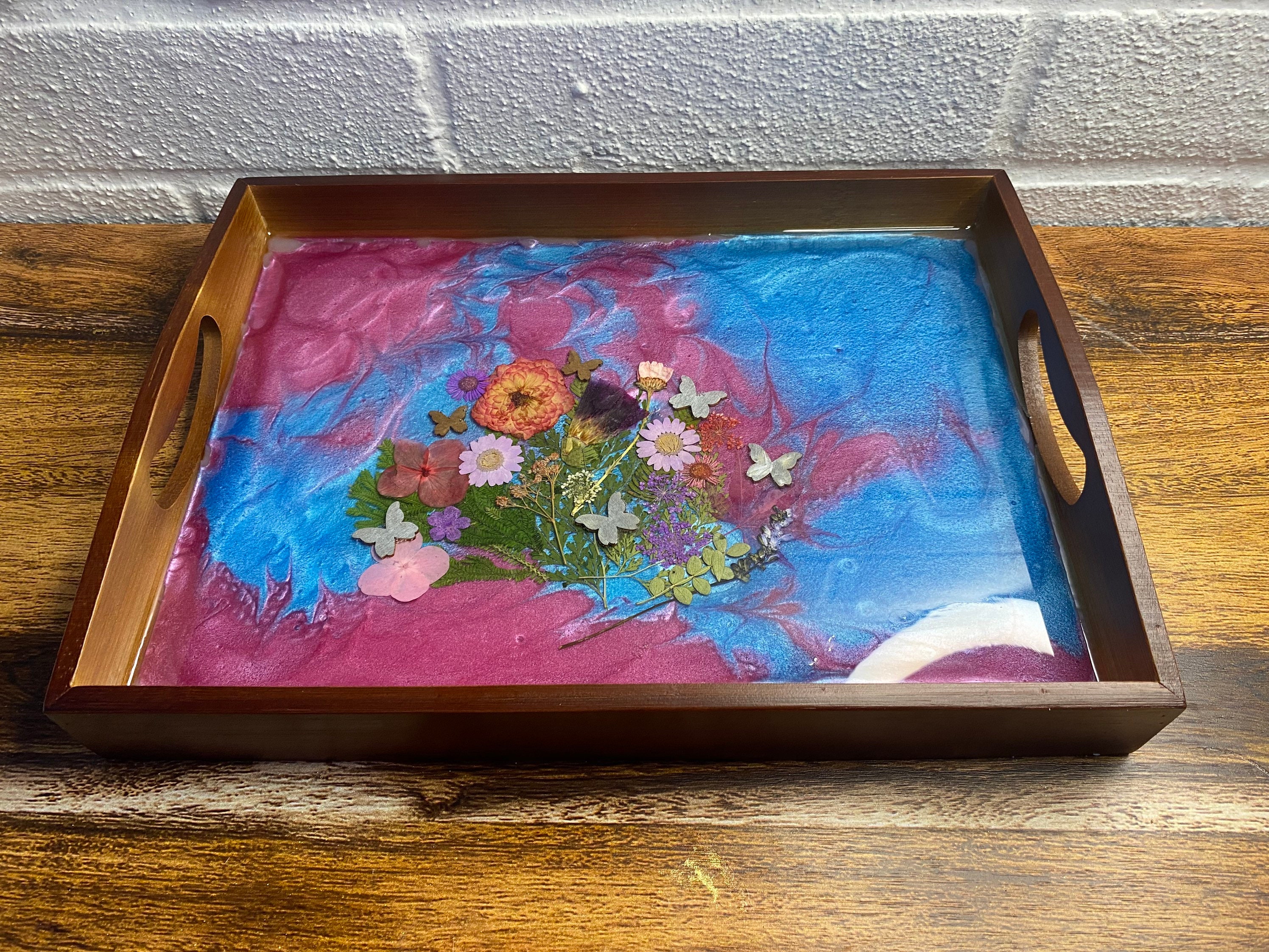 Hand pressed flowers serving tray Etsy