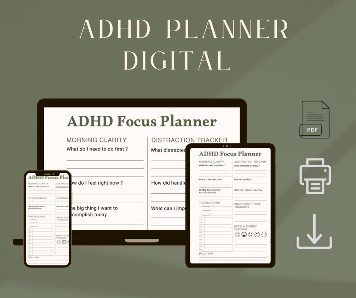 ADHD Focus Planner Bundle | Printable Daily Mental Health PDF | A4 A5 ...