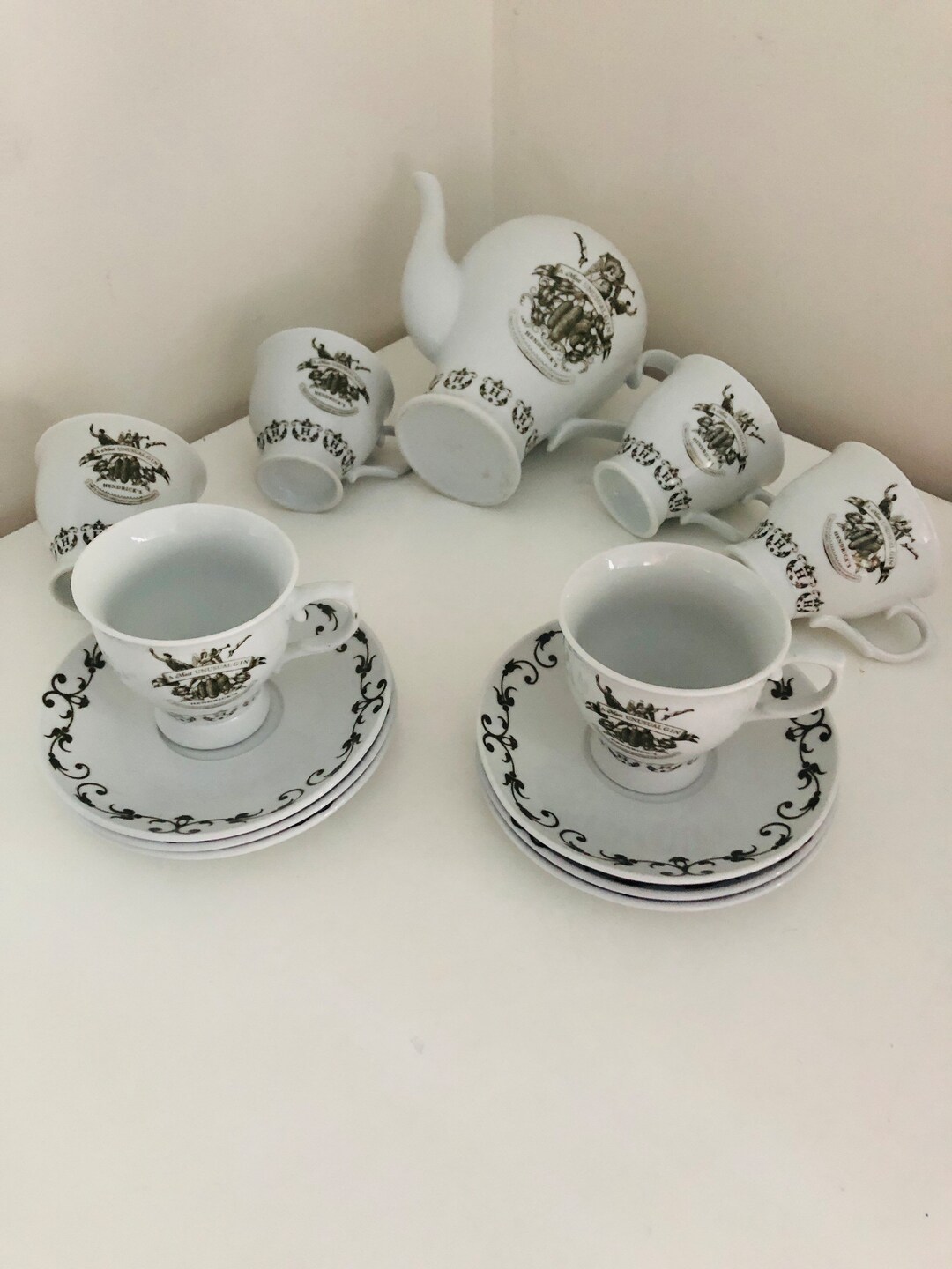 Hendricks Gin Teapot With 6 Matching Cups and Saucers Etsy