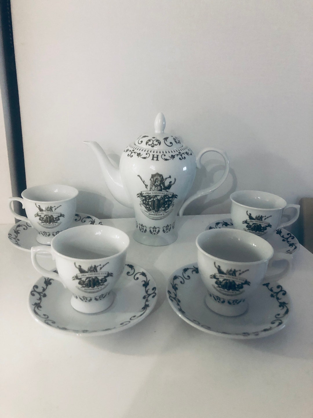 Hendricks Gin Teapot With 5 Matching Cups and Saucers Etsy
