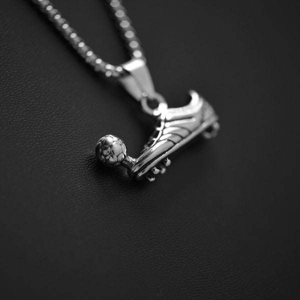 Collier pendentif chaussure de football-Ballon de football-Collier hommes-Sport-Pendentif-Chaîne-Chaîne en acier inoxydable-Cadeau-Unisexe