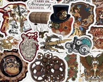 Lot de 61 autocollants sur le thème steampunk, diy, papeterie, loisirs créatifs, accessoires de fêtes, autocollants d'ordinateur portable