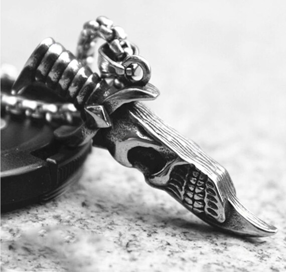 Doublesided Knife Necklace Skull Knife Pendant Gothic Etsy