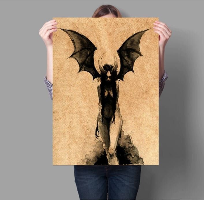 Impression sur Toile, Décoration d'intérieur, Murale, Style Gothique, Sorcière, Diable, Vintage, Aff