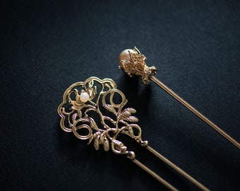 Set of 2 hair picks-Hair fork-Hair stick with synthetic pearl-Hair stick-Hair fork-Hairdressing jewelry-Gift