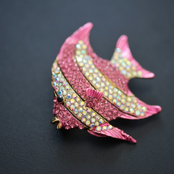 Broche poisson strass, bijou strass, thème marin, accessoires déco, diy, broche de mode, cadeau pour elle, broche, bijou tendance, fantaisie