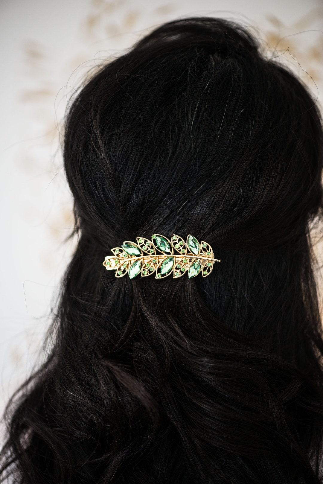 Gold Leaf and Rhinestone Hair Clip – Boho Accessory  display picture 1