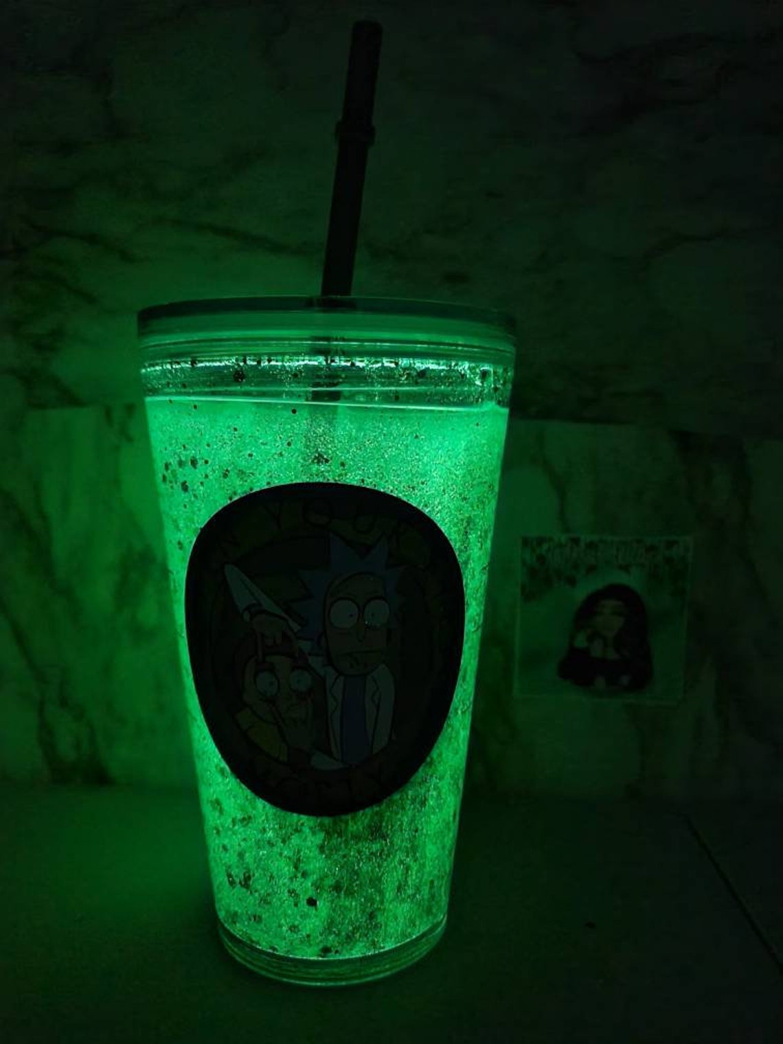 Rick & Morty glow in the Dark Starbucks Snowglobe Tumbler Etsy
