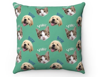 Custom Dog Face Pillow, Custom Pet Pillow, Custom Dog Pillow, Personalized Pillow, Dog Mom Gift, Spun Polyester Square Pillow
