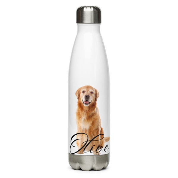 Custom Dog Photo 17oz Steel Bottle, Personalized Pet Photo Insulated Bottle, Personalized Pet Digital Photo Bottle, Dog Mom&Dad Gifts