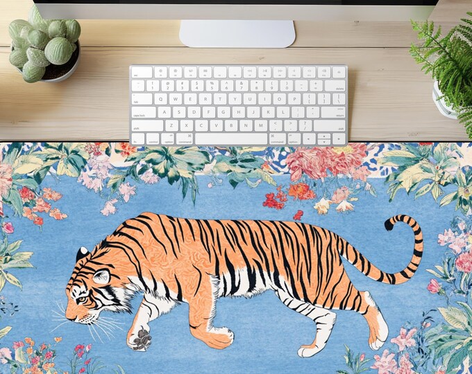 Computer Mat Tiger Vintage Tiger Floral Desk Mat, Cottagecore Office and Gaming Desk ...