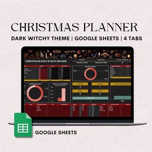 Weihnachtsausgaben-Tracker, Weihnachtsplaner, Haushaltstabelle, Google Sheets, Hexenplaner, Einkaufsliste für Weihnachtsgeschenkkäufer.
