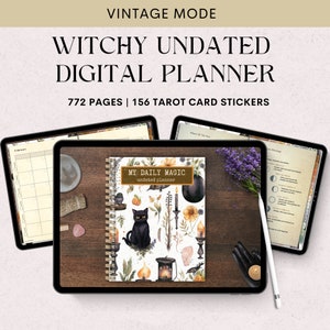 Witchy Digital Planner, Grimoire Journal, Undated, 156 Digital Tarot Card Witchy Stickers, Perfect for ADHD Users and Baby Witches.