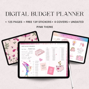 Digital Budget Financial Planner Pink Color. Ipad, Android, GoodNotes, Xodo User. Undated. Saving Tracker. Monthly, Weekly, Daily Templates
