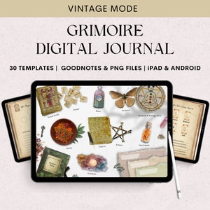 Digital Grimoire Journal, Book of Shadows, Witchcraft Supplies, Vintage Mode, 30 Witchy Templates, for Ipad, Android, GoodNotes User.