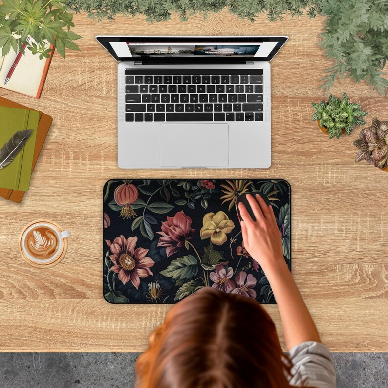 Dark Cottagecore Desk Mat, Moody Floral Mouse Pad, Vintage Large ...