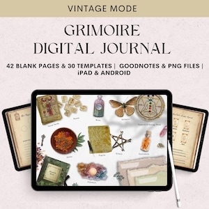 Digital Grimoire Journal, Book of Shadows, Witchcraft Supplies, Vintage Mode, 30 Witchy Templates, for Ipad, Android, GoodNotes User.