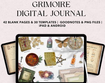 Digital Grimoire Journal, Book of Shadows, Witchcraft Supplies, Vintage Mode, 30 Witchy Templates, for Ipad, Android, GoodNotes User.