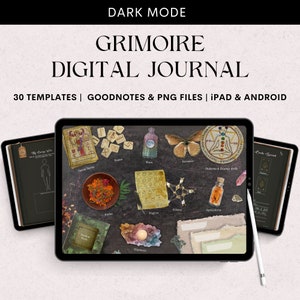 Digital Grimoire Journal, Book of Shadows, Witchcraft Supplies, Dark Mode, 30 Witchy Templates, for Ipad, Android, GoodNotes User.