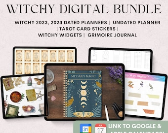 Witchy Digital Planner Bundle, Vintage Mode. Witchy Planners, Grimoire Journal, Tarot Stickers, Widgets. For GoodNotes, iPad, Android User